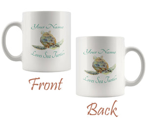 Loves Sea Turtles Personalized 11oz Coffee Mug
