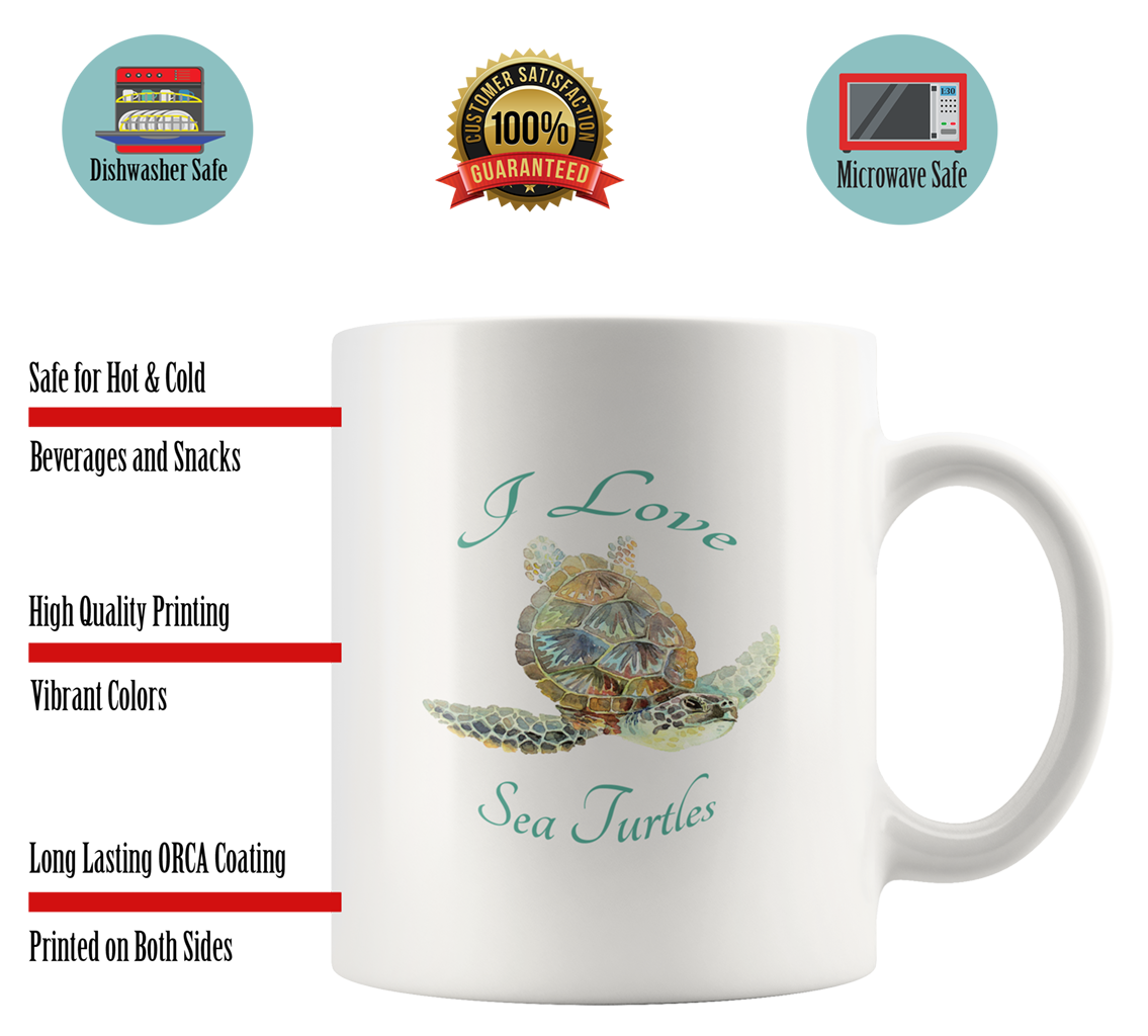 I Love Sea Turtles Watercolor Coffee Mug