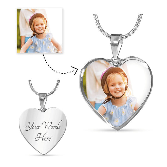 Heart Pendant Necklace Custom Engravable and  Personalized Picture  100ep Silver