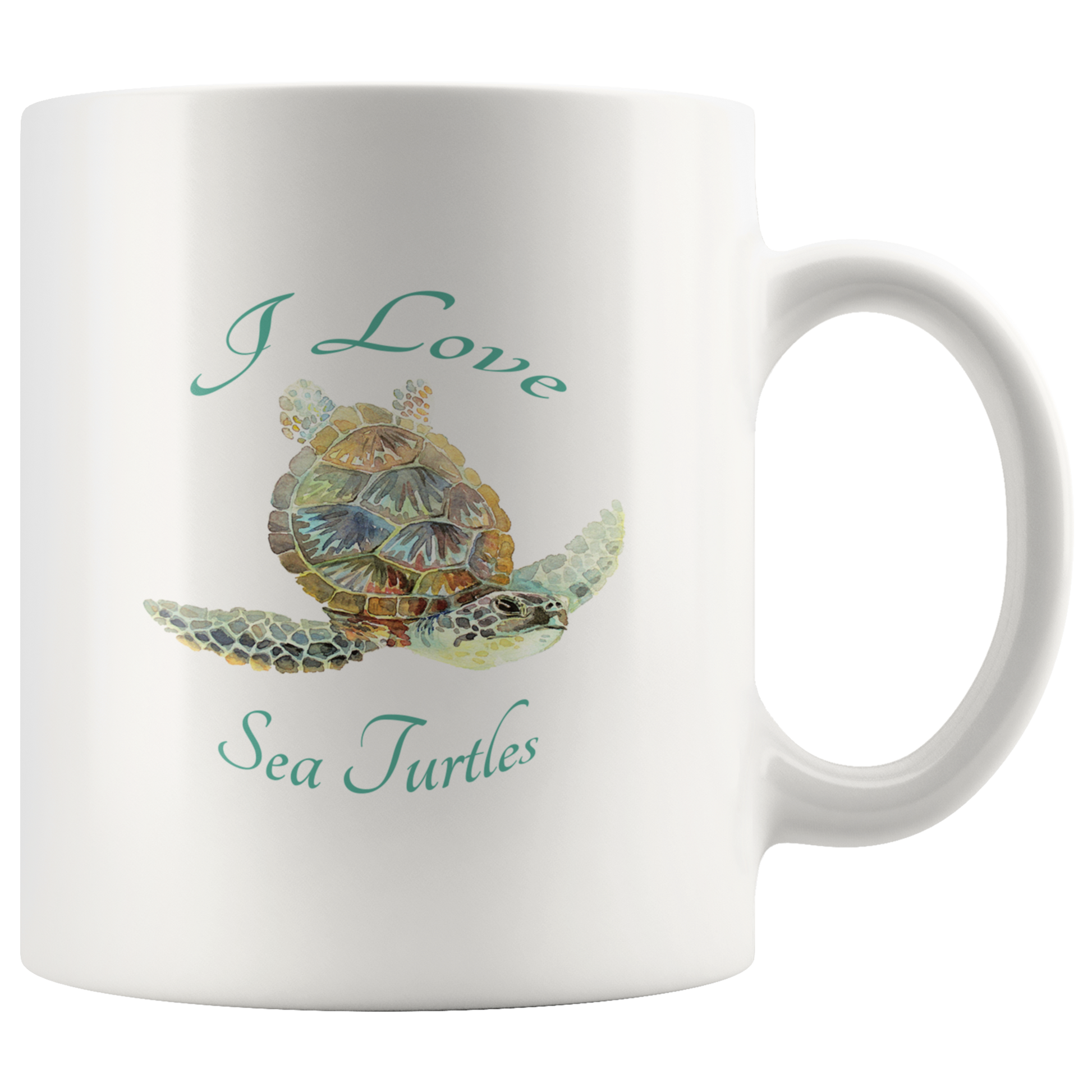 I Love Sea Turtles Watercolor Coffee Mug