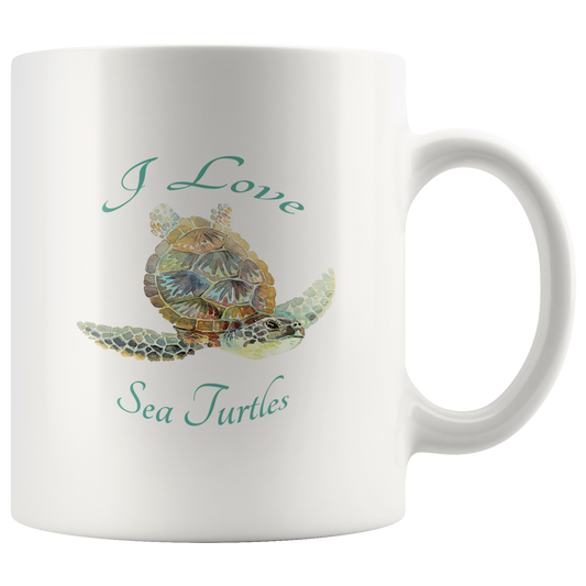 I Love Sea Turtles Watercolor Coffee Mug