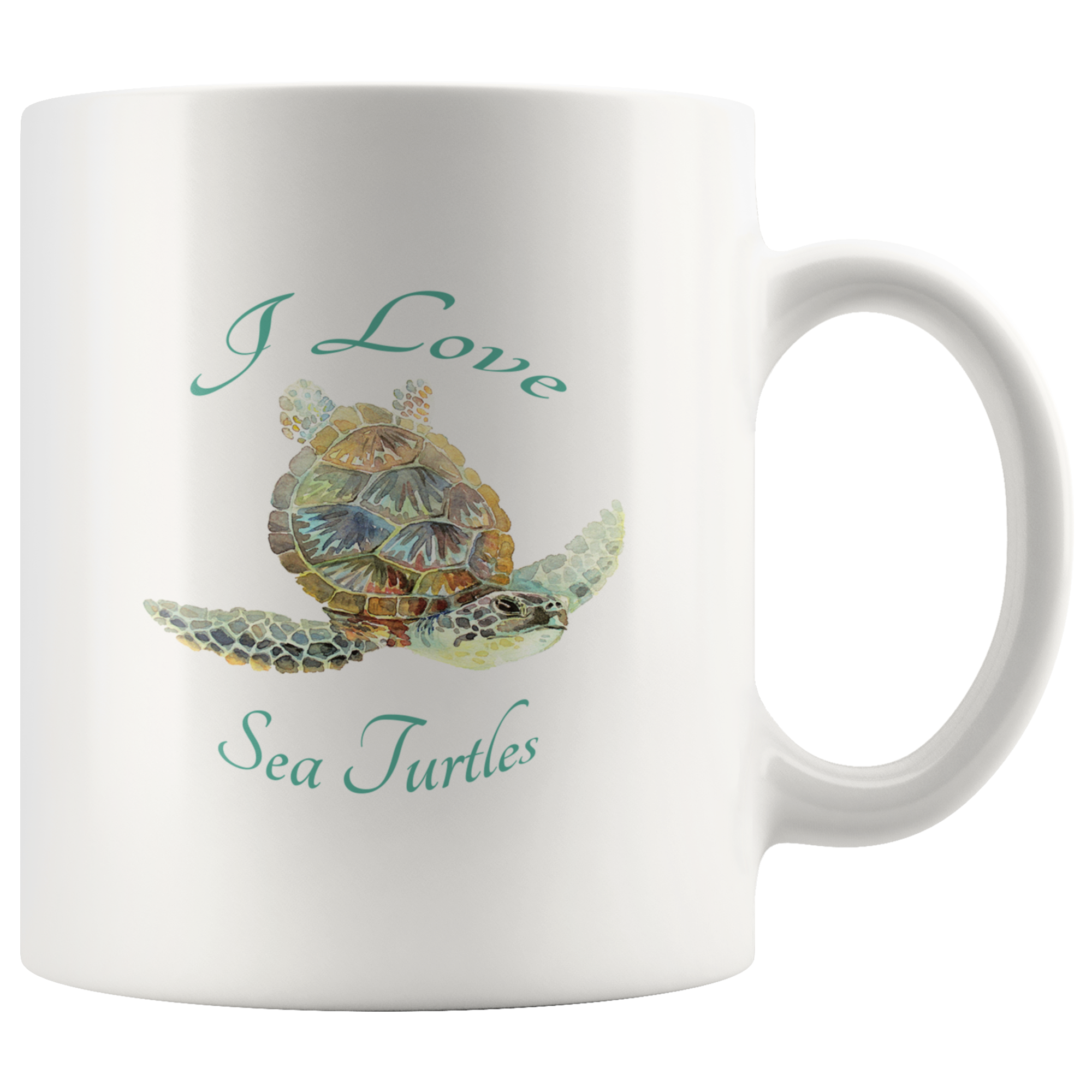 I Love Sea Turtles Watercolor Coffee Mug